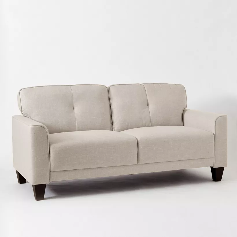 Royal Embrace Two-Seater Fabric Sofa with Fresh Foam Cushioning and Square Arms