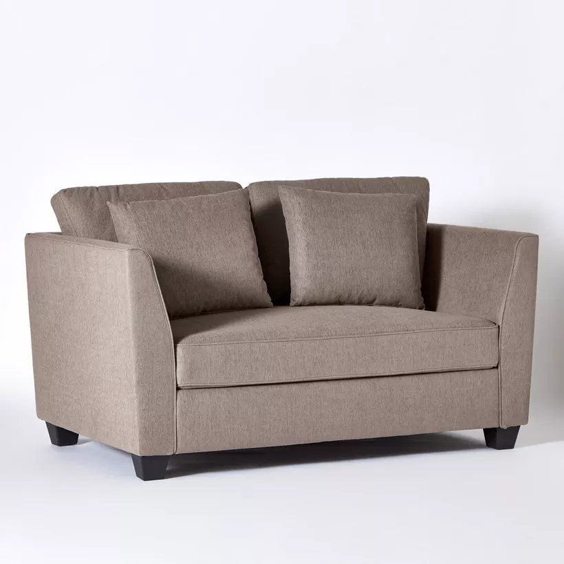 Arab Touch Sofa – Two-Seater, Neutral Fabric, Foam Filling, Wooden Frame, 2 Scatter Cushions